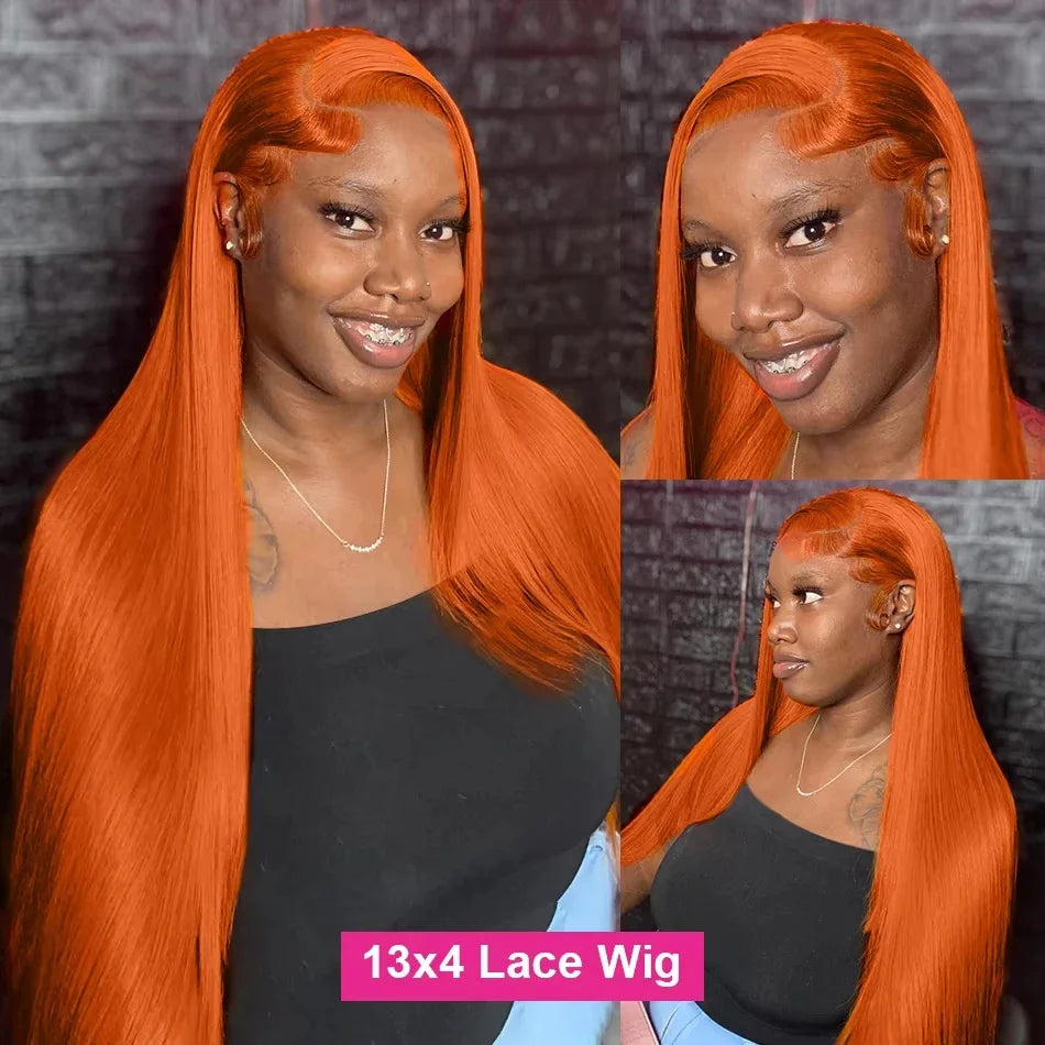 Ginger Orange Straight Wig 13x4 Transparent Lace Front Human Hair Wigs For Women Brazilan Pre Plucked 13x6 HD Lace Frontal Wigs