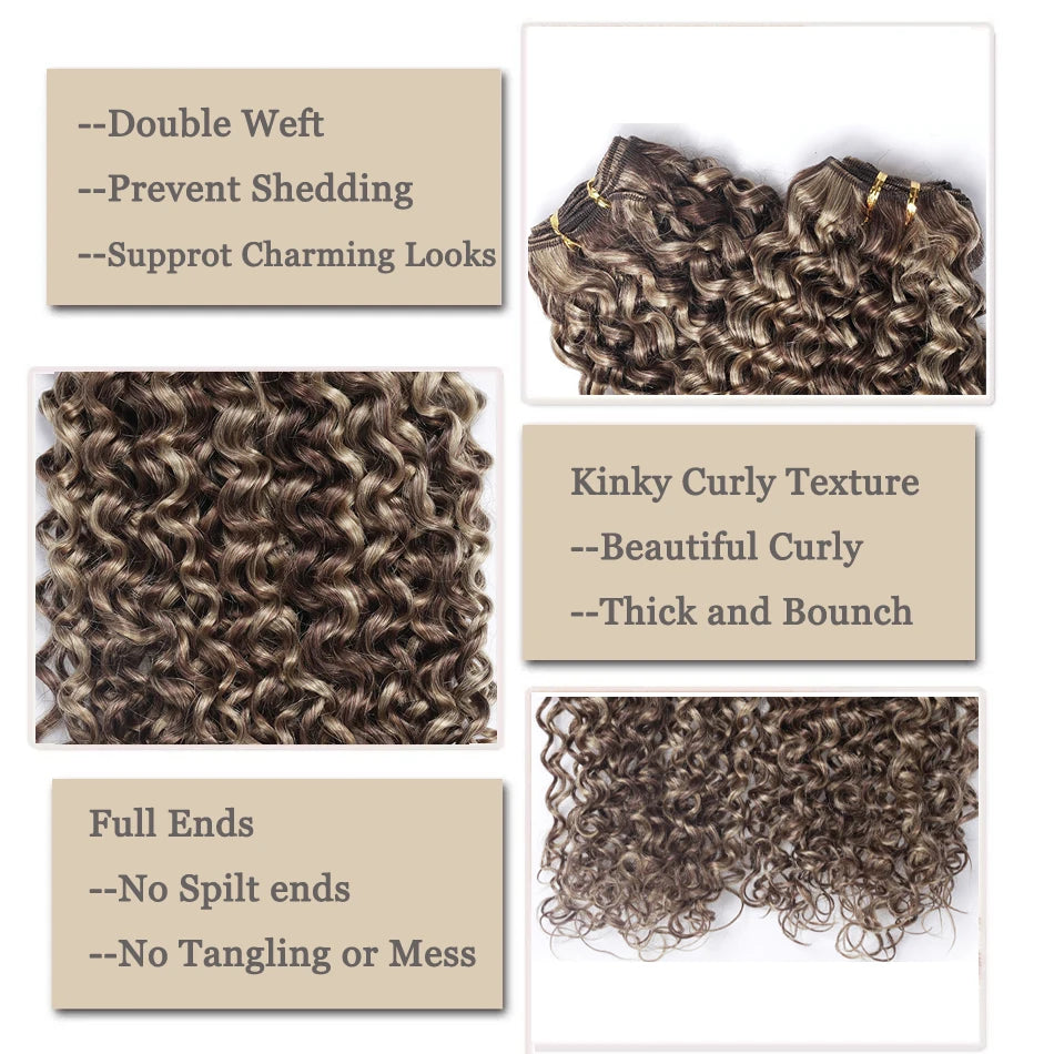 Kinky Curly Human Hair Weft Extensions P4 27 Hair Bundles Brazilian Hair Ombre Brown Blonde Honey Blonde 100g 1Pc 22 24 26Inch