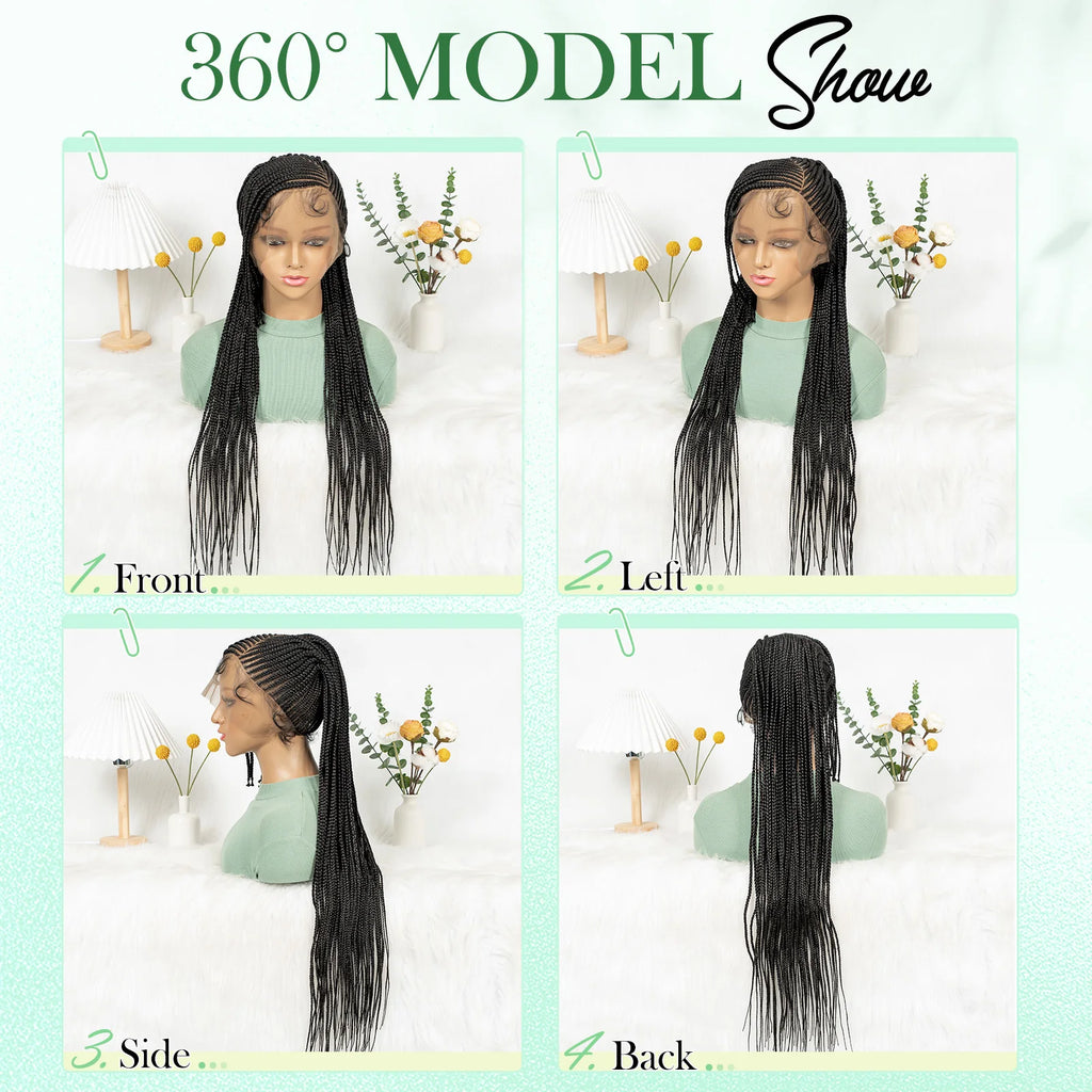 Side Part Cornrow Braided Wigs Synthetic Full Lace Braiding Hair Wigs Knotless Box Braids Wig with Pre-plucked for Black Women