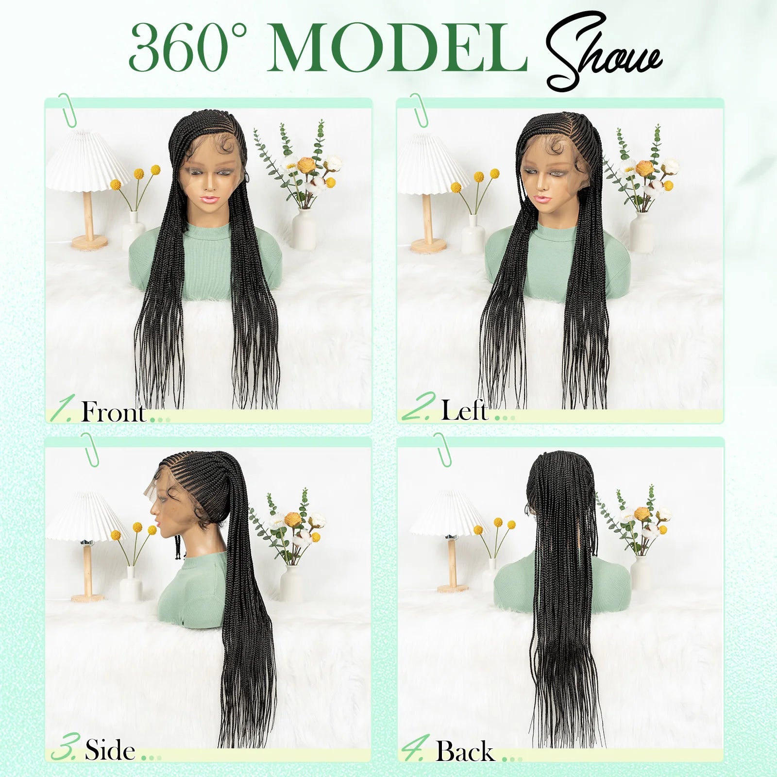 Side Part Cornrow Braided Wigs Synthetic Full Lace Braiding Hair Wigs Knotless Box Braids Wig with Pre-plucked for Black Women