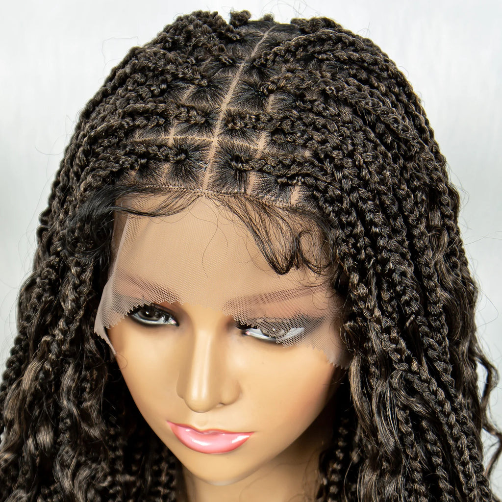 Boho Braided Wigs Full Lace Wigs with Baby Hair Box Braided Wigs with Curly Hair Long  Length Cornrow Braiding Wig for Women