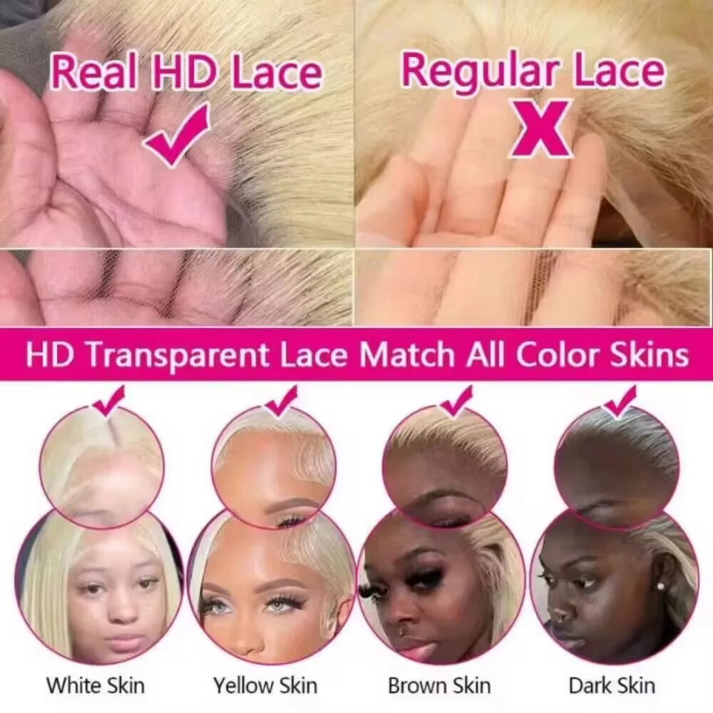 613 Honey Blonde Straight Human Hair Wigs 13x4 13x6 HD Transparent Lace Frontal Wigs Pre Plucked Brazilan Remy Hair 200% Density