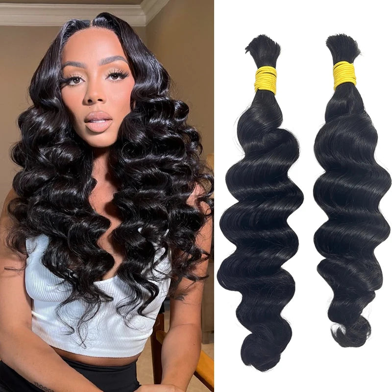 Loose Deep Bulk Human Hair Extensions For Braiding 16"-20" 100g/PC For Women 100% Brazilan Remy Bulk Hair Natural Black No Weft