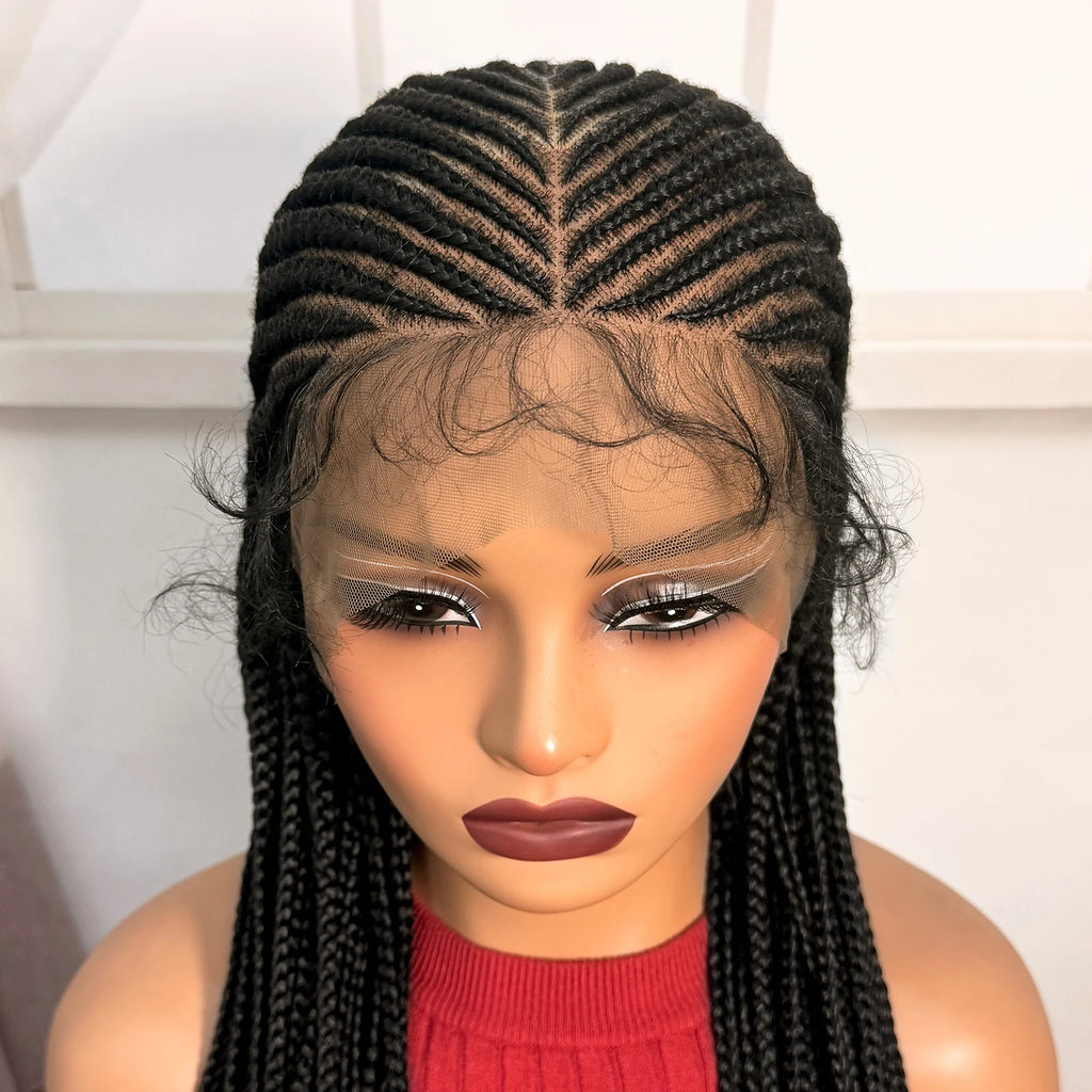 36in Cornrow Braided Wigs Synthetic Full Lace Box Braids Wigs Knotless Lace Frontal Braided Wigs with Baby Hair for Black Women