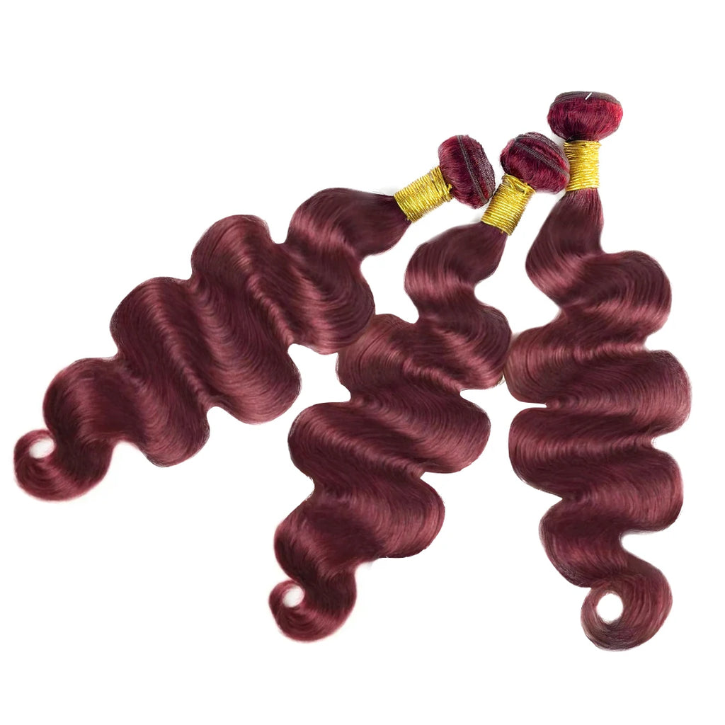 Body Wave Human Hair Bundles Wine Red Color 99J Burgundy 100% Brazilian Remy Virgin Human Hair Quick Weave 3 Bundles Extensions