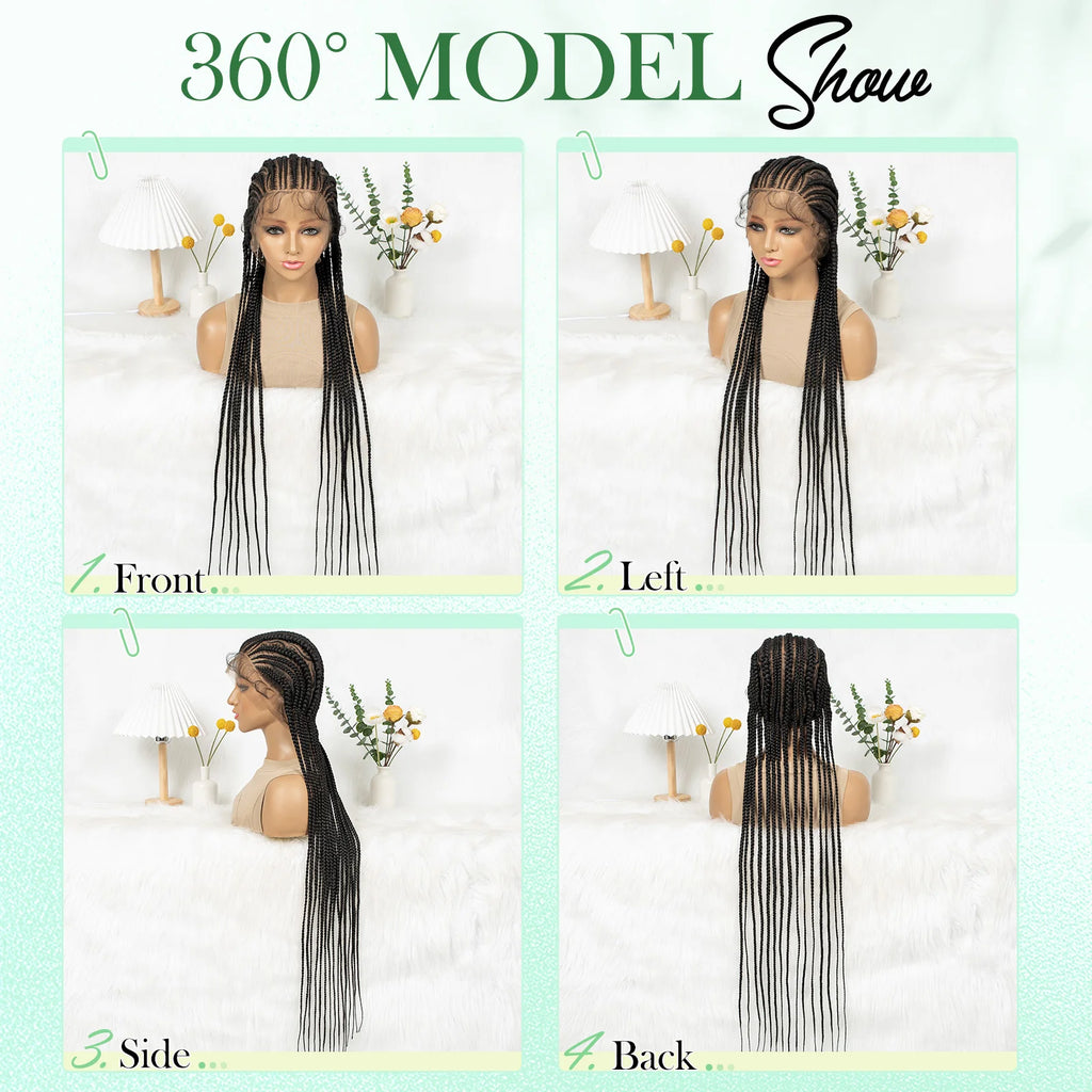 Full Lace Cornrow Braided Wigs 38inch Cornrow Box Braided Wigs with Baby Hair Synthetic Braiding Hair for Black Women
