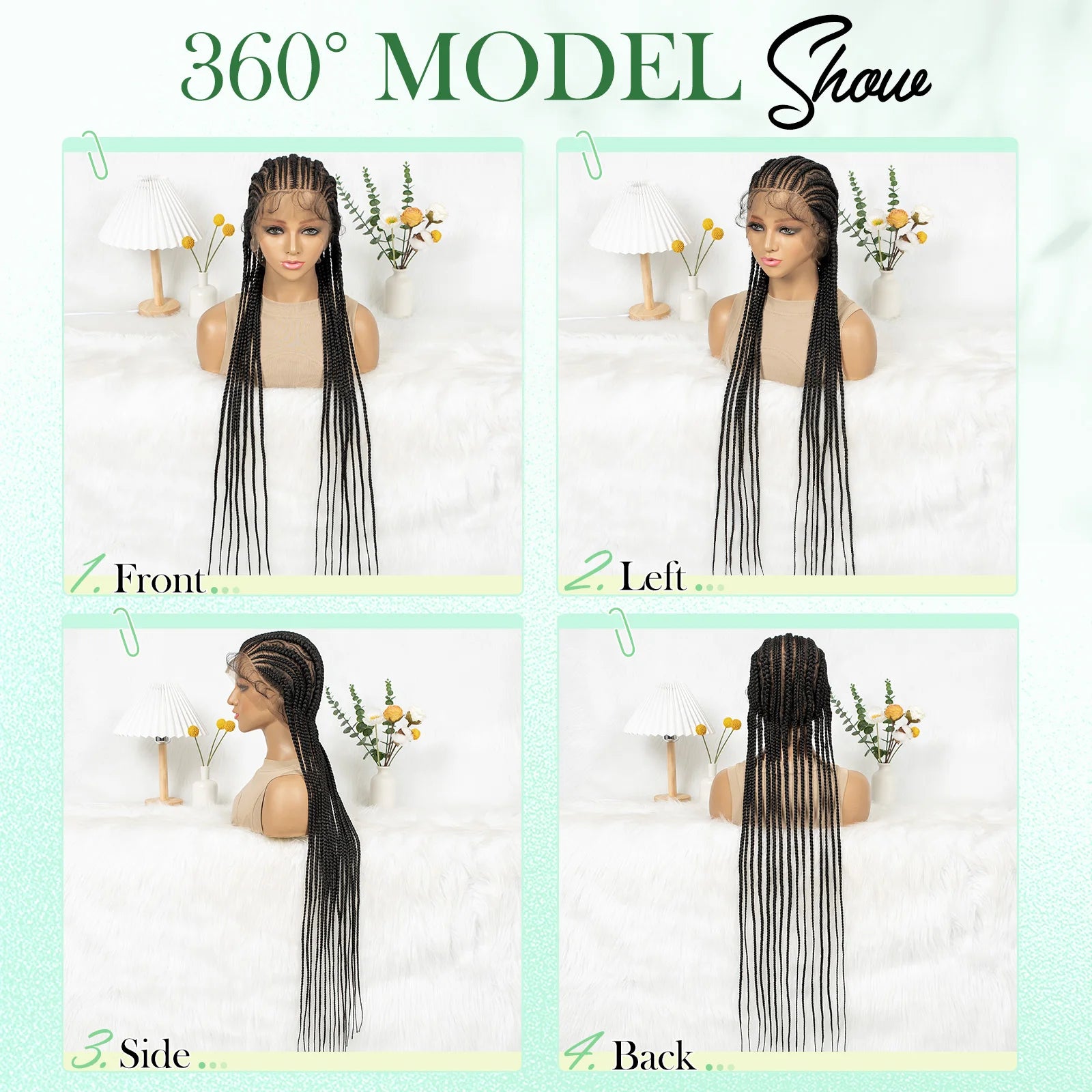 Full Lace Cornrow Braided Wigs 38inch Cornrow Box Braided Wigs with Baby Hair Synthetic Braiding Hair for Black Women