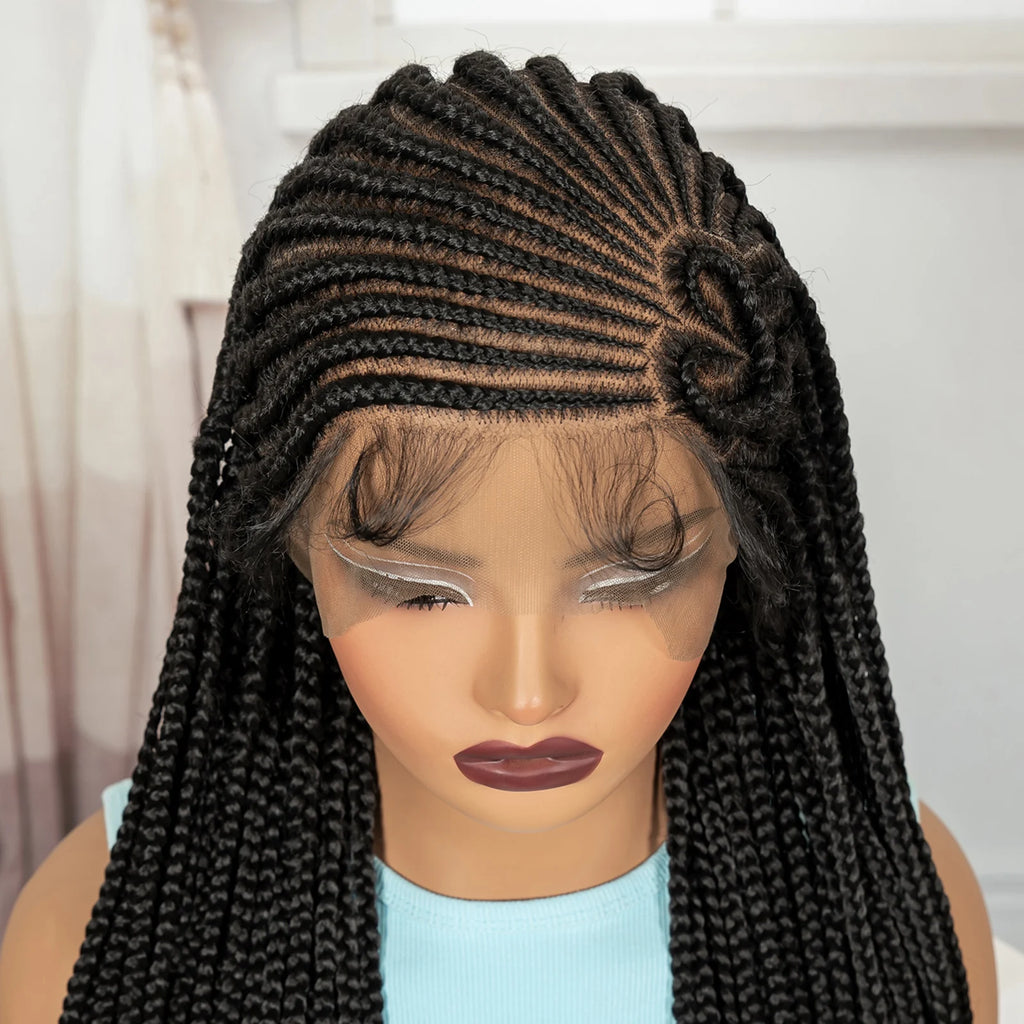 Full Lace Cornrow Braided Wigs 36in Synthetic Braiding Hair Wigs Box Braided Lace Wigs with Baby Hair for Black Women