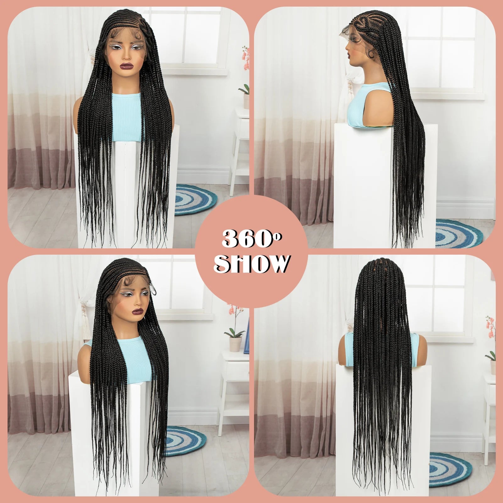 Full Lace Cornrow Braided Wigs 36in Synthetic Braiding Hair Wigs Box Braided Lace Wigs with Baby Hair for Black Women