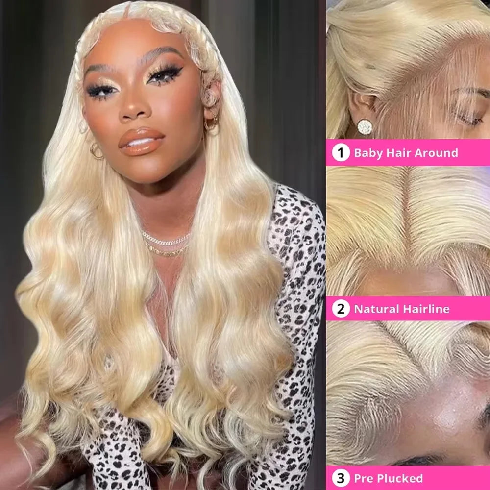 Body Wave 613 Remy Hair Human Hair Honey Blonde Wig 13x4 13x6 HD Transparent Lace Frontal Wigs Pre Plucked Brazilan 200% Density
