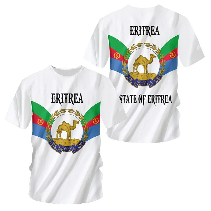 Men's round-neck short-sleeved T-shirt, loose and casual, fashionable, sporty, quick-drying, 3D-printed Eritrean flag