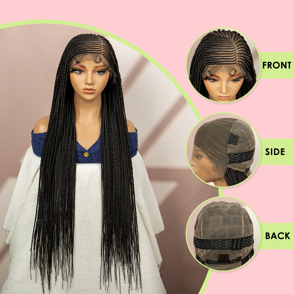 36'' Synthetic Cornrow Braided Wigs for Women Long Braidng Wig Full Lace Synthetic Wig Box Braids Wig with Baby Hair Knotless