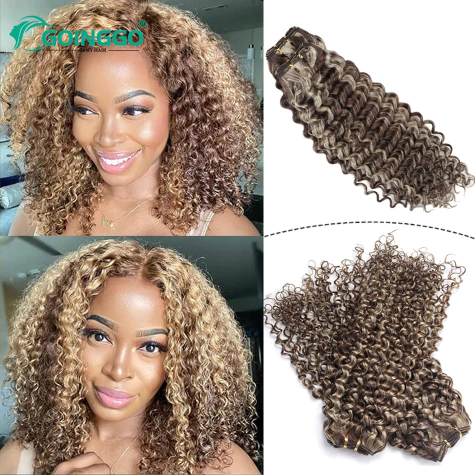 Kinky Curly Human Hair Weft Extensions P4 27 Hair Bundles Brazilian Hair Ombre Brown Blonde Honey Blonde 100g 1Pc 22 24 26Inch