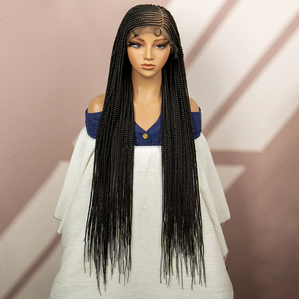 36'' Synthetic Cornrow Braided Wigs for Women Long Braidng Wig Full Lace Synthetic Wig Box Braids Wig with Baby Hair Knotless