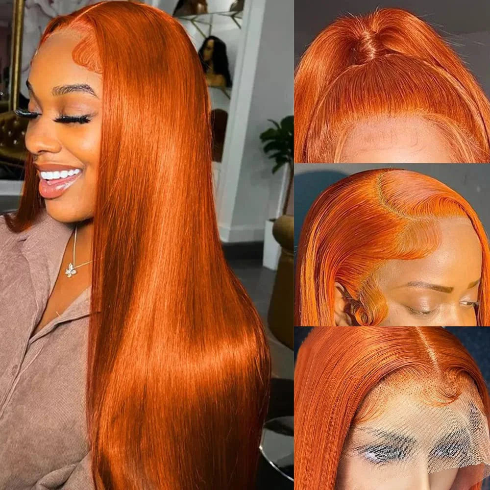 Ginger Orange Straight Wig 13x4 Transparent Lace Front Human Hair Wigs For Women Brazilan Pre Plucked 13x6 HD Lace Frontal Wigs
