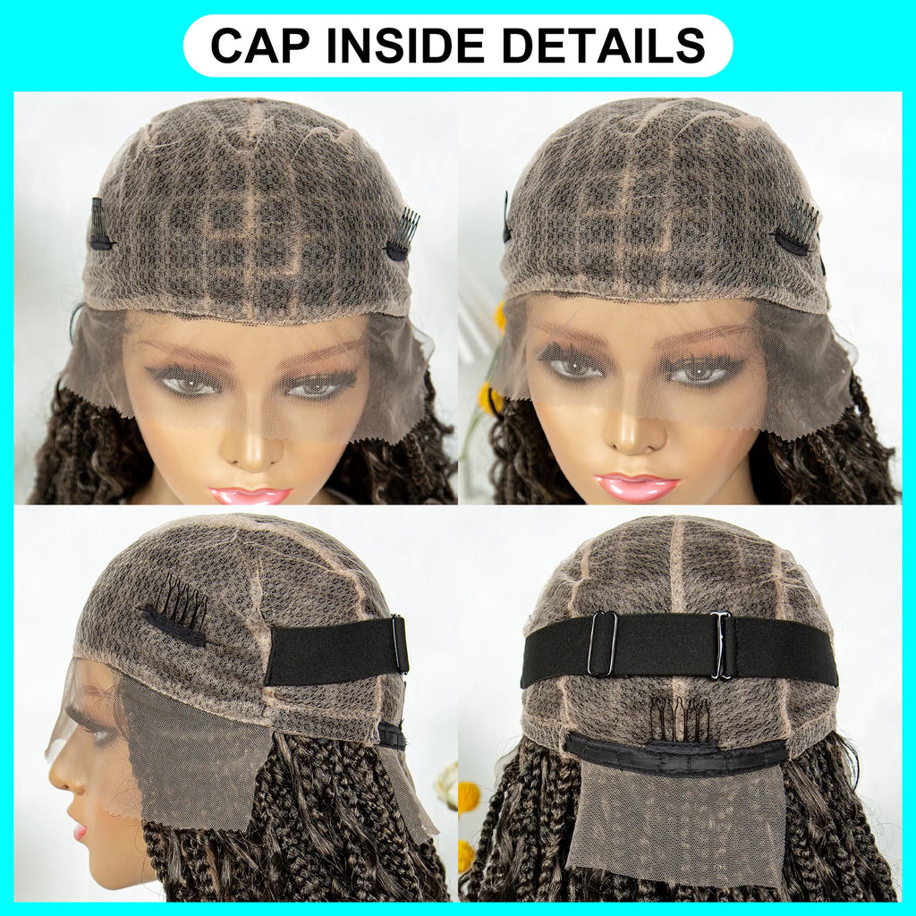 Boho Braided Wigs Full Lace Wigs with Baby Hair Box Braided Wigs with Curly Hair Long  Length Cornrow Braiding Wig for Women