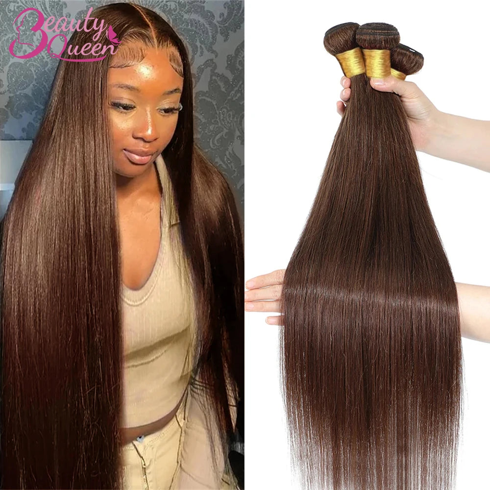 Chocolate Brown Straight Human Hair 1/3 Bundles Deals Bone Straight Brown Brazilian Hair Weave Bundles Remy Human Hair Extension