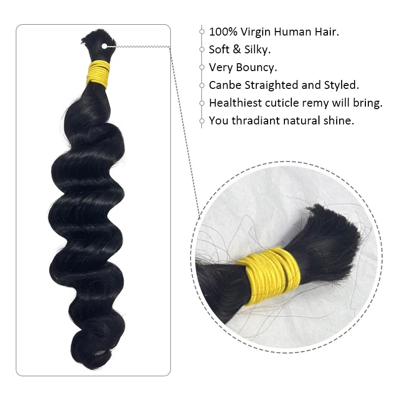 Loose Deep Bulk Human Hair Extensions For Braiding 16"-20" 100g/PC For Women 100% Brazilan Remy Bulk Hair Natural Black No Weft