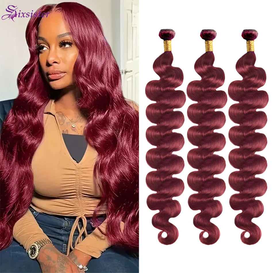 Body Wave Human Hair Bundles Wine Red Color 99J Burgundy 100% Brazilian Remy Virgin Human Hair Quick Weave 3 Bundles Extensions