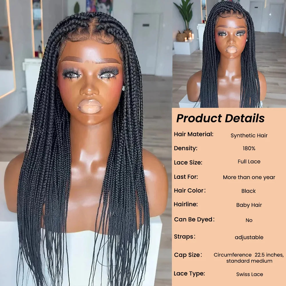 Full Lace Box Braided With Baby Hair Dreaming Queen 180% Density Micro Twist Bohemian Synthetic Wig With Invisi Drawstring