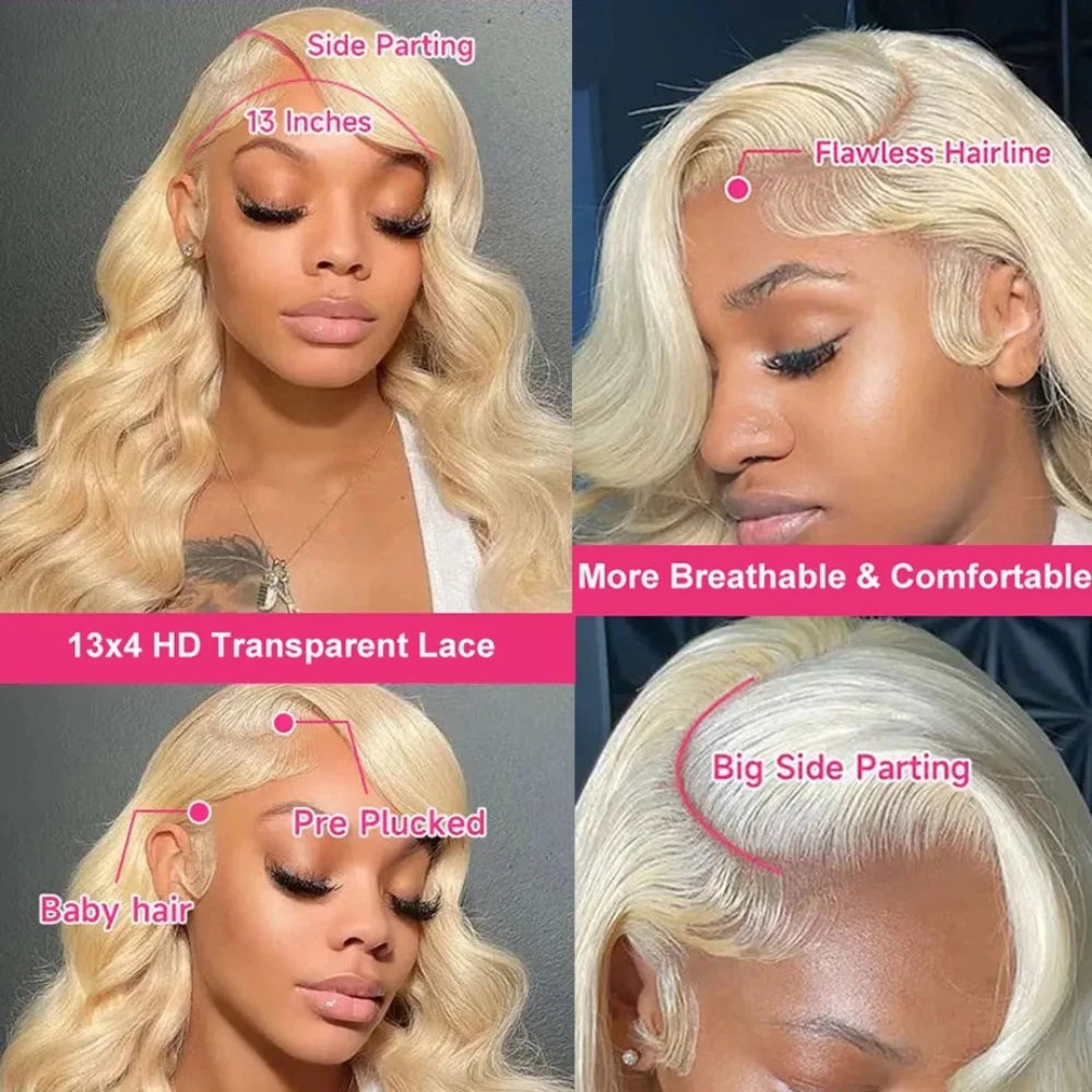 Body Wave 613 Remy Hair Human Hair Honey Blonde Wig 13x4 13x6 HD Transparent Lace Frontal Wigs Pre Plucked Brazilan 200% Density