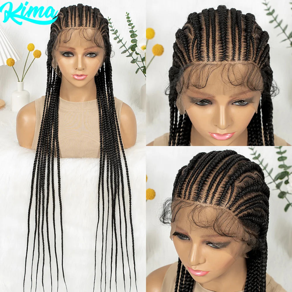 Full Lace Cornrow Braided Wigs 38inch Cornrow Box Braided Wigs with Baby Hair Synthetic Braiding Hair for Black Women