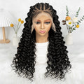 KIMA Cornrow Box Braided Wig With Curly Hair Water Wave Texture Cornorw Braided Wig Synthetic 13x6 Lace Wigs for Black Women