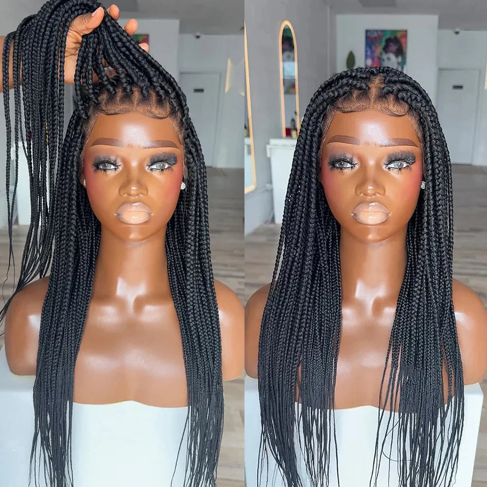 Full Lace Box Braided With Baby Hair Dreaming Queen 180% Density Micro Twist Bohemian Synthetic Wig With Invisi Drawstring