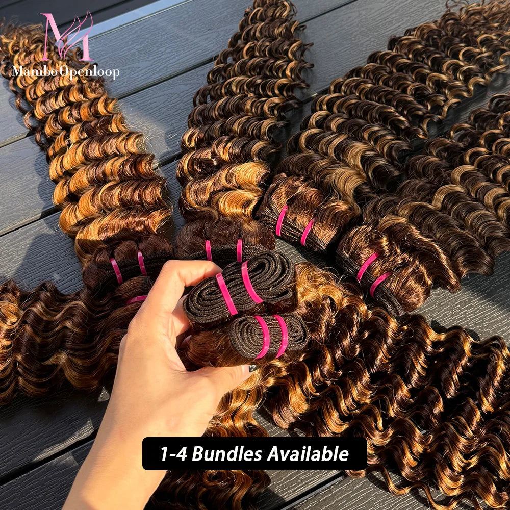 Deep Wave Human Hair Bundles 1-4 Bundles Available 100% Real Human Hair Weft Extensions Double Weft Ocean P4/27 Color for Women.