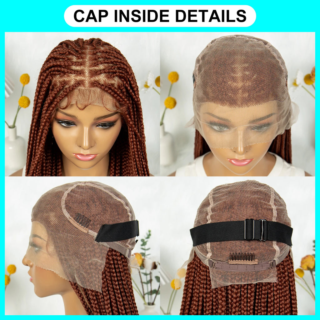 Synthetic Transparent HD Knotless Box Full Lace Braided Wigs For Black Women Crochet Braid Braiding Hair Ginger 350# Blonde 613#