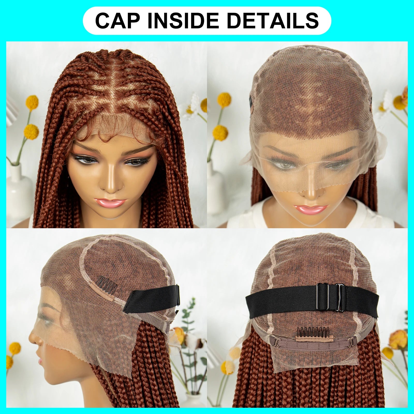 Synthetic Transparent HD Knotless Box Full Lace Braided Wigs For Black Women Crochet Braid Braiding Hair Ginger 350# Blonde 613#