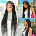 Heart-shaped Braids 36inch Handmade Cornrow Braided Wigs Synthetic Full Lace Natural Box Braided Lace Wigs with Baby Hair