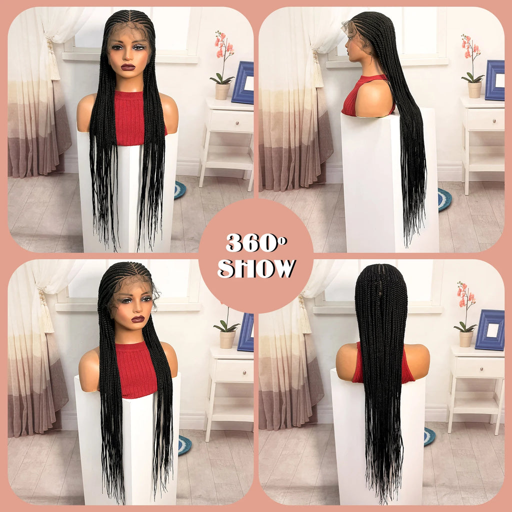 36in Cornrow Braided Wigs Synthetic Full Lace Box Braids Wigs Knotless Lace Frontal Braided Wigs with Baby Hair for Black Women