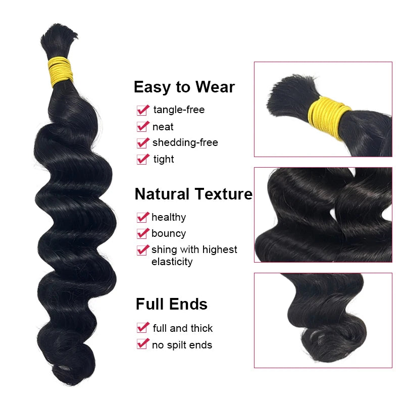 Loose Deep Bulk Human Hair Extensions For Braiding 16"-20" 100g/PC For Women 100% Brazilan Remy Bulk Hair Natural Black No Weft