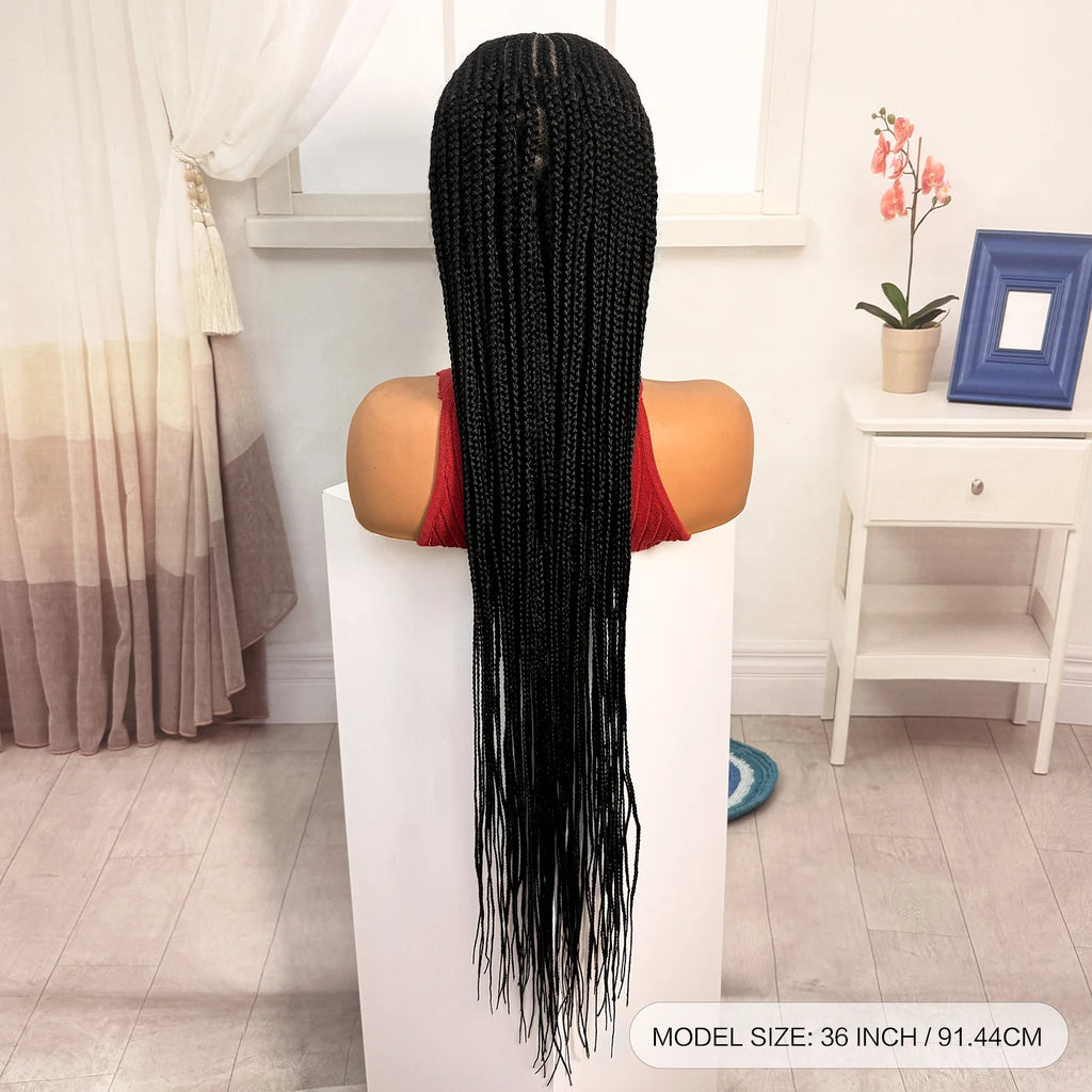36in Cornrow Braided Wigs Synthetic Full Lace Box Braids Wigs Knotless Lace Frontal Braided Wigs with Baby Hair for Black Women