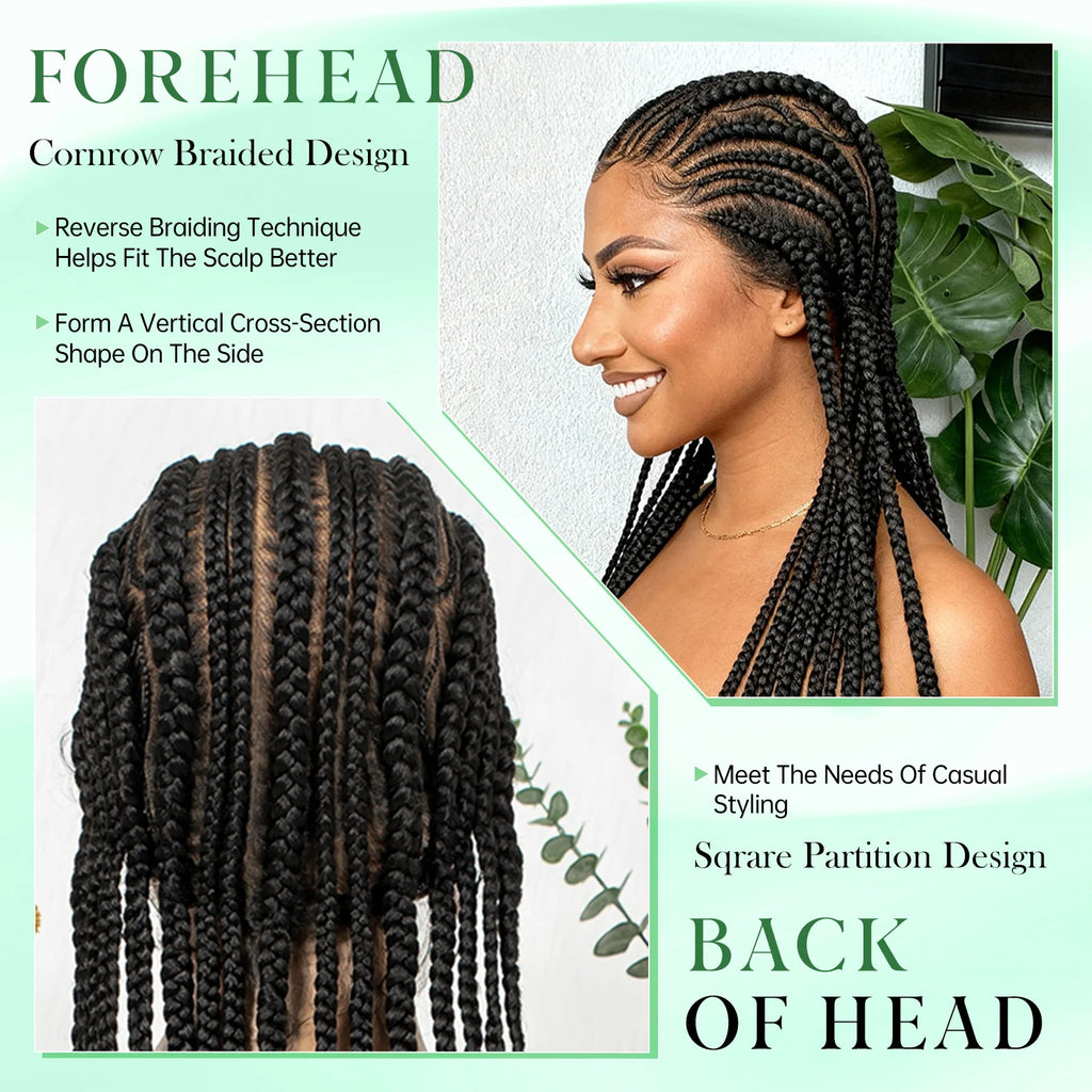 Full Lace Cornrow Braided Wigs 38inch Cornrow Box Braided Wigs with Baby Hair Synthetic Braiding Hair for Black Women