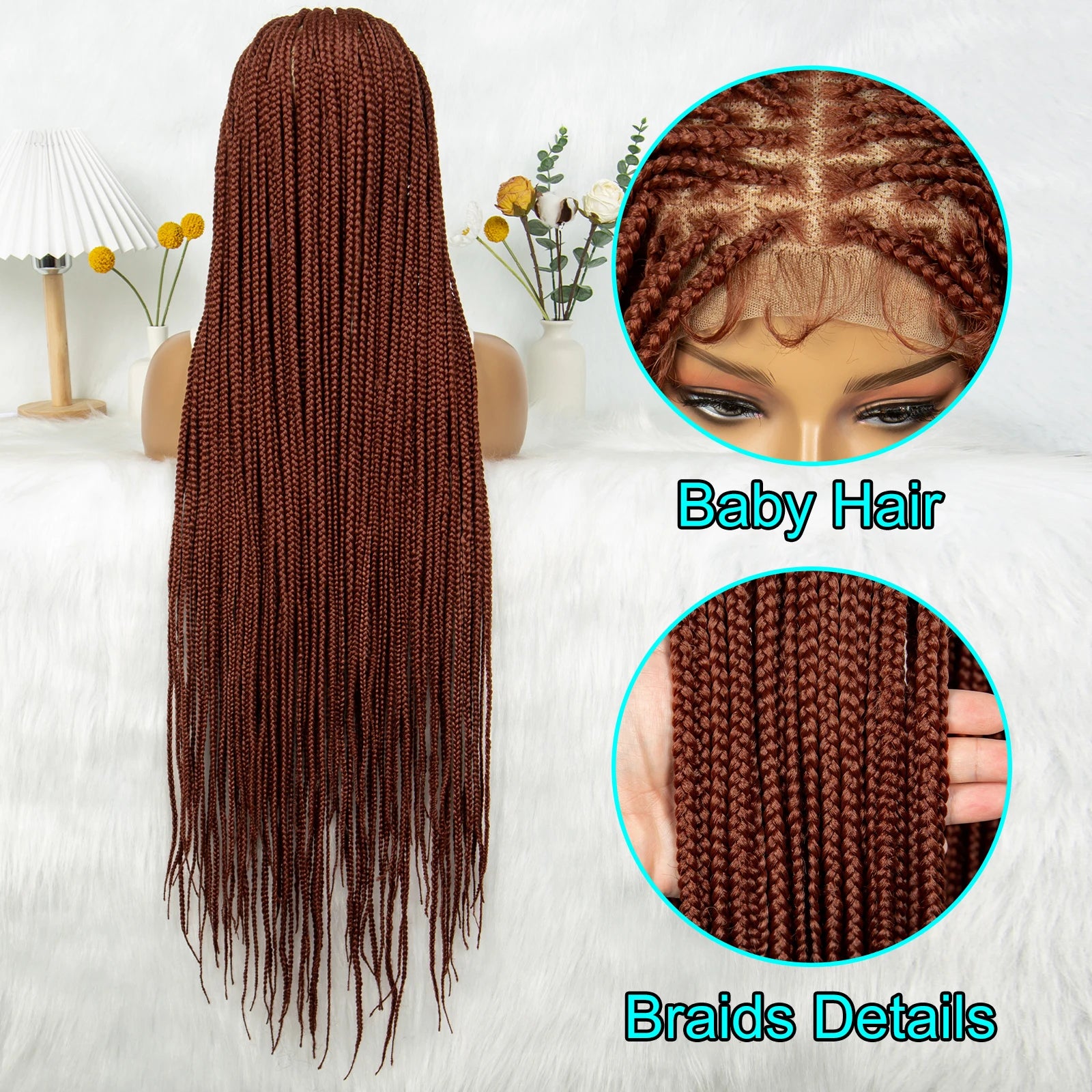 Synthetic Transparent HD Knotless Box Full Lace Braided Wigs For Black Women Crochet Braid Braiding Hair Ginger 350# Blonde 613#