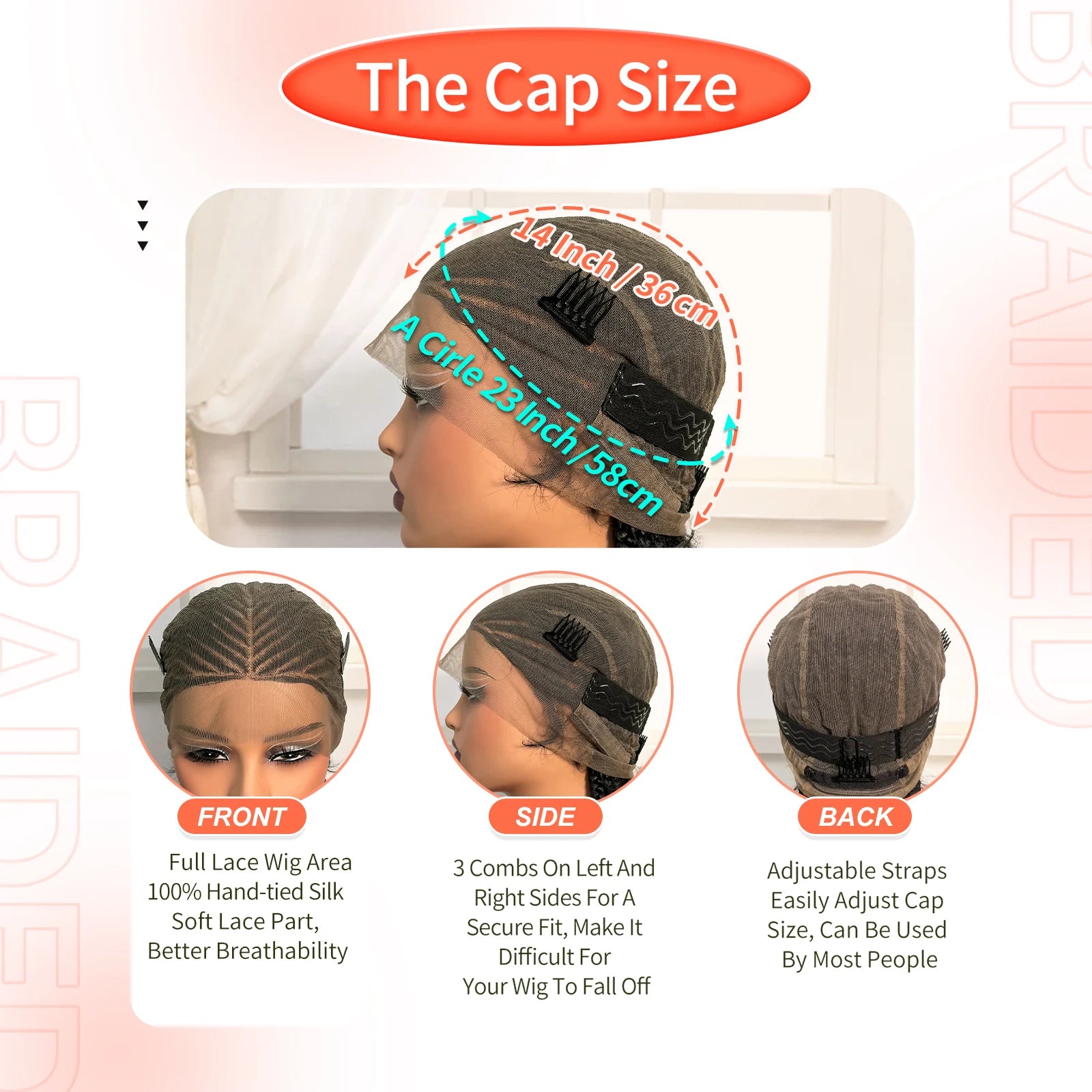36in Cornrow Braided Wigs Synthetic Full Lace Box Braids Wigs Knotless Lace Frontal Braided Wigs with Baby Hair for Black Women