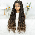 Boho Braided Wigs Full Lace Wigs with Baby Hair Box Braided Wigs with Curly Hair Long  Length Cornrow Braiding Wig for Women