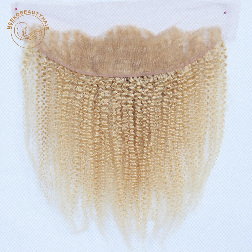 Blonde Human Hair Extension Bundles with Lace Frontal Curly Brazilian Color #613 Hair Wefts 4C Afro Kinky Curly Hair