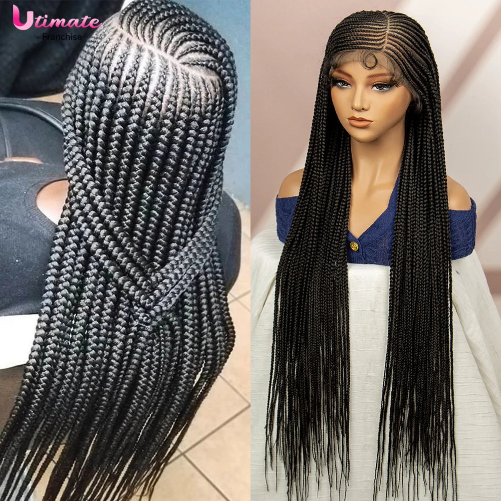 36'' Synthetic Cornrow Braided Wigs for Women Long Braidng Wig Full Lace Synthetic Wig Box Braids Wig with Baby Hair Knotless
