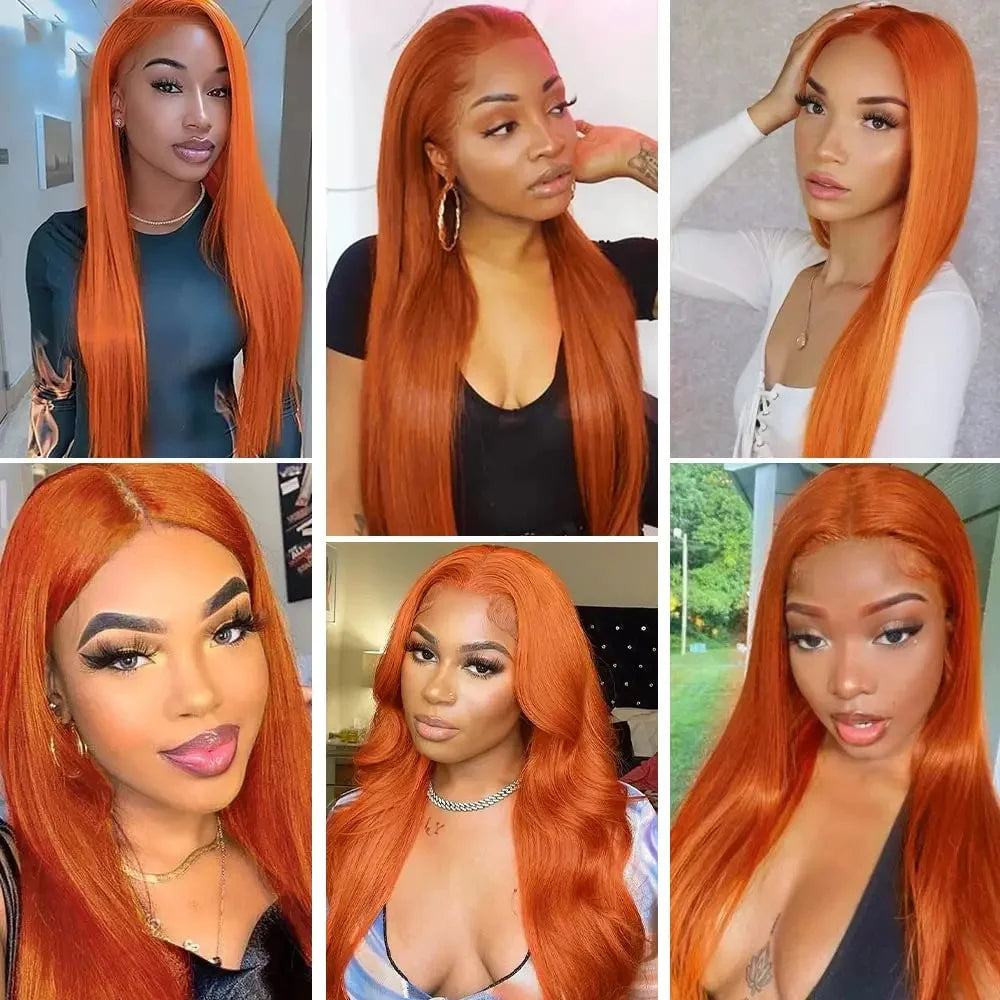 Ginger Orange Straight Wig 13x4 Transparent Lace Front Human Hair Wigs For Women Brazilan Pre Plucked 13x6 HD Lace Frontal Wigs