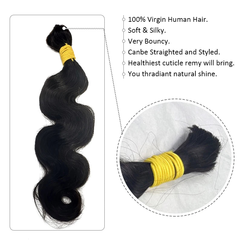 Body Wave Bulk Human Hair Extensions For Braiding 100% Brazilan Remy Bulk Hair Natural Black No Weft 16"-20" 100g/PC For Women