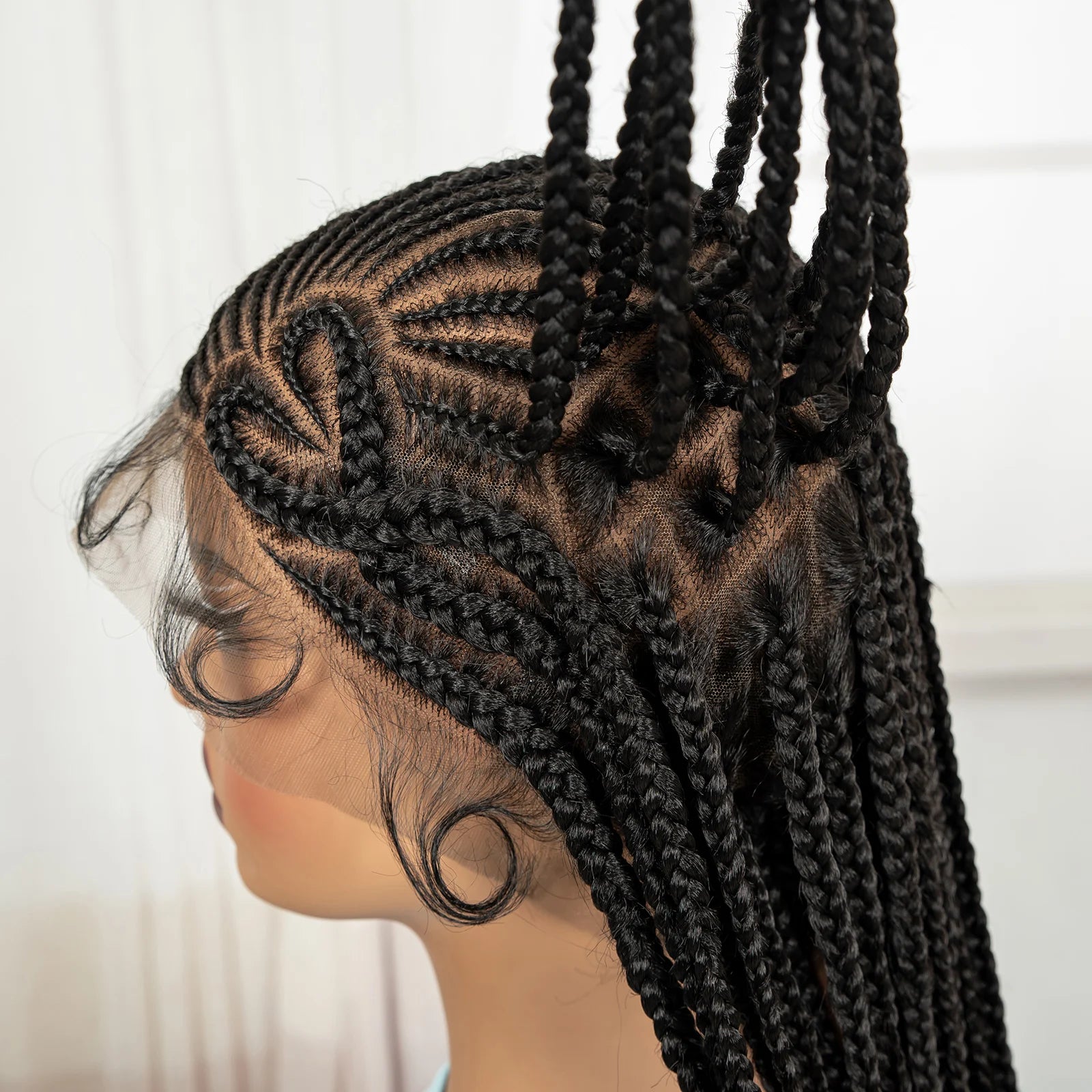 Full Lace Cornrow Braided Wigs 36in Synthetic Braiding Hair Wigs Box Braided Lace Wigs with Baby Hair for Black Women
