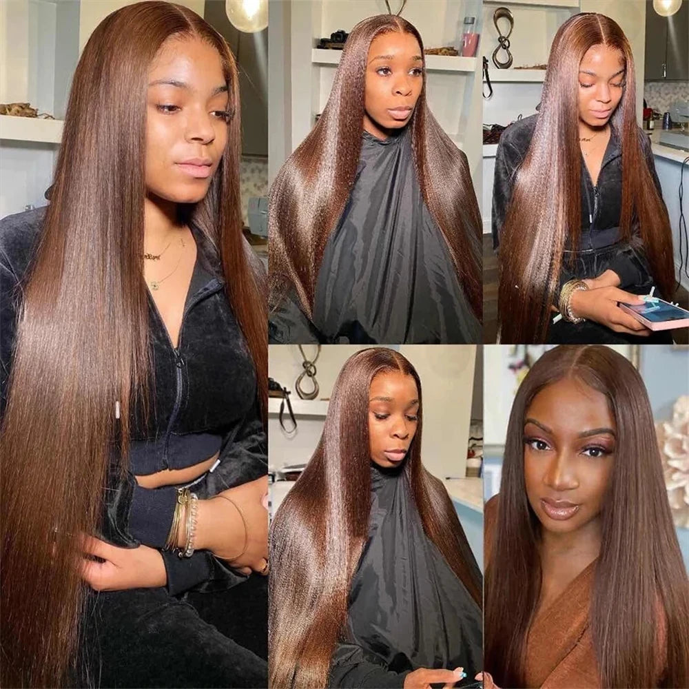 Chocolate Brown Straight Human Hair 1/3 Bundles Deals Bone Straight Brown Brazilian Hair Weave Bundles Remy Human Hair Extension