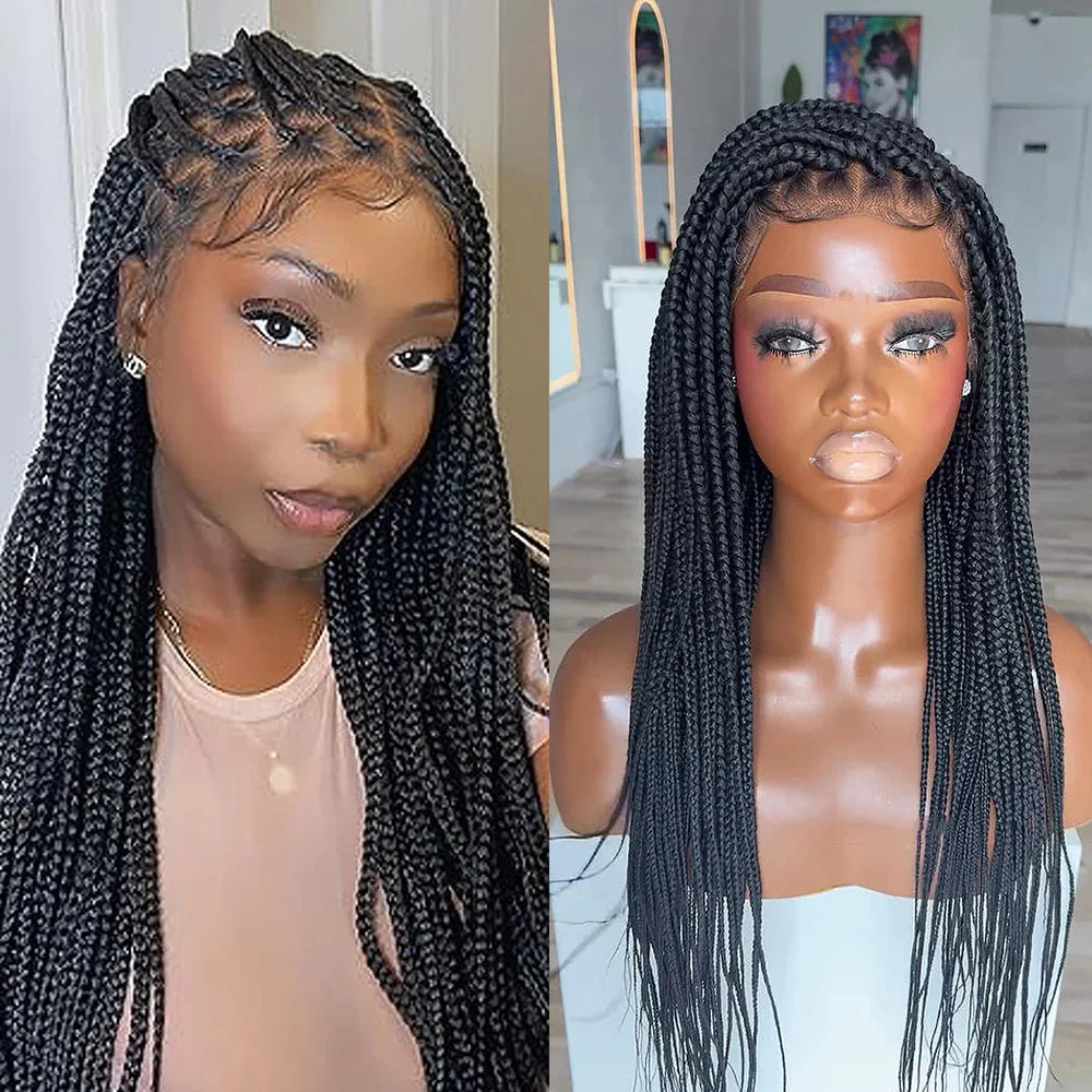 Full Lace Box Braided With Baby Hair Dreaming Queen 180% Density Micro Twist Bohemian Synthetic Wig With Invisi Drawstring