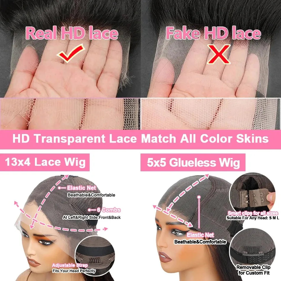 Ready To Wear Glueless HD Lace Wig Human Hair Straight 5x5 Closure Human Hair Wigs Brazilan 13x4 Transparent Lace Front Wig  180