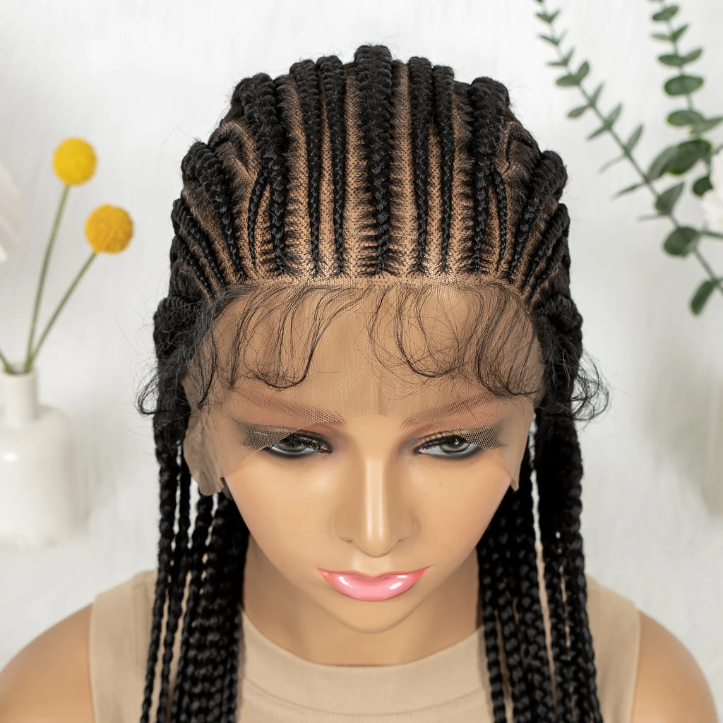 Full Lace Cornrow Braided Wigs 38inch Cornrow Box Braided Wigs with Baby Hair Synthetic Braiding Hair for Black Women