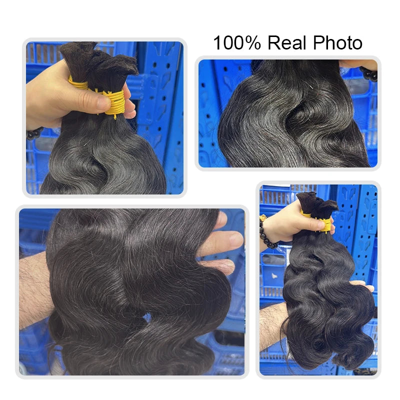 Body Wave Bulk Human Hair Extensions For Braiding 100% Brazilan Remy Bulk Hair Natural Black No Weft 16"-20" 100g/PC For Women