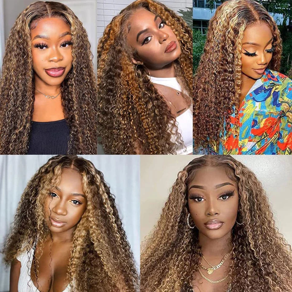 Kinky Curly Human Hair Weft Extensions P4 27 Hair Bundles Brazilian Hair Ombre Brown Blonde Honey Blonde 100g 1Pc 22 24 26Inch